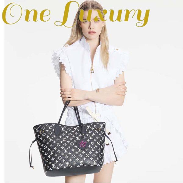 Replica Louis Vuitton Women LV Neverfull MM Carryall Tote Bag Black Printed Embossed Grained Cowhide 13