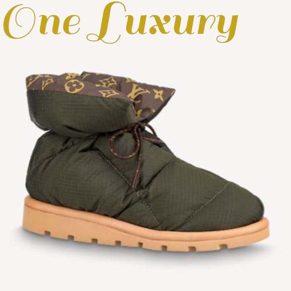 Replica Louis Vuitton LV Women Pillow Comfort Ankle Boot Khaki Green Nylon Down Interior