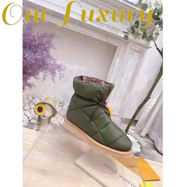 Replica Louis Vuitton LV Women Pillow Comfort Ankle Boot Khaki Green Nylon Down Interior 3