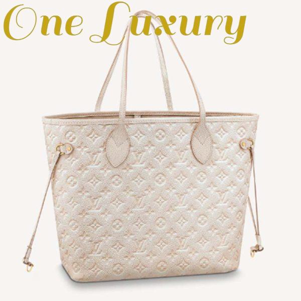Replica Louis Vuitton Women LV Neverfull MM Carryall Tote Beige Sprayed Embossed Grained Cowhide