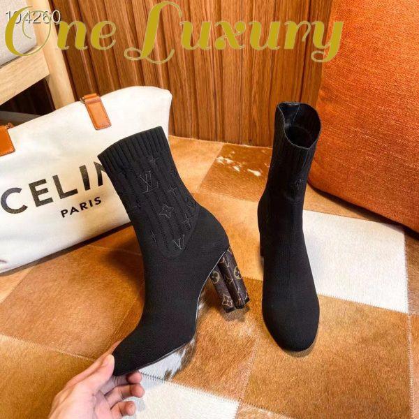 Replica Louis Vuitton LV Women Silhouette Ankle Boot Black Stretch Textile Patent Monogram Canvas 7