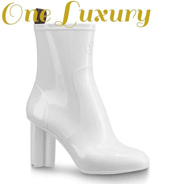 Replica Louis Vuitton LV Women Silhouette Ankle Boot Shiny Rubber-White 2