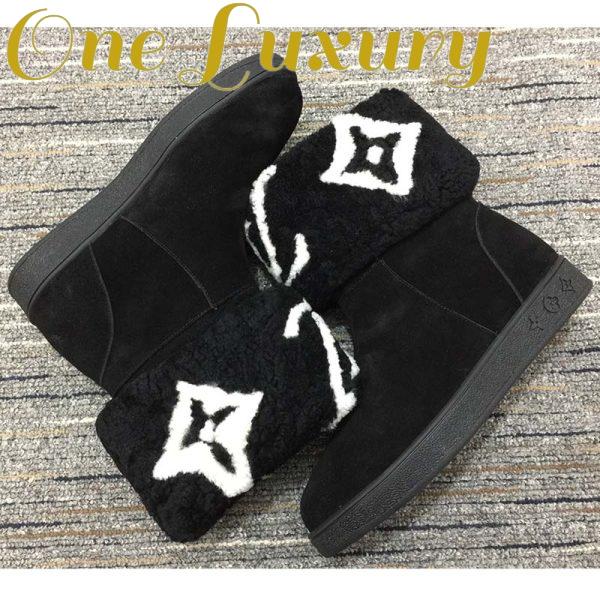 Replica Louis Vuitton LV Women Snowdrop Flat Ankle Boot Black Suede Calf Leather Shearling Wool 3