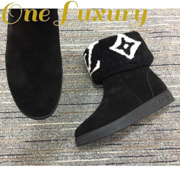 Replica Louis Vuitton LV Women Snowdrop Flat Ankle Boot Black Suede Calf Leather Shearling Wool 8