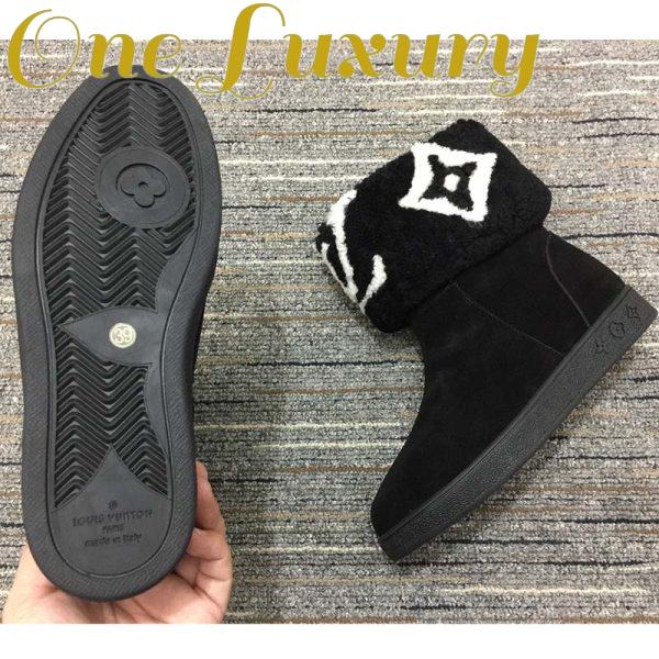Replica Louis Vuitton LV Women Snowdrop Flat Ankle Boot Black Suede Calf Leather Shearling Wool 9