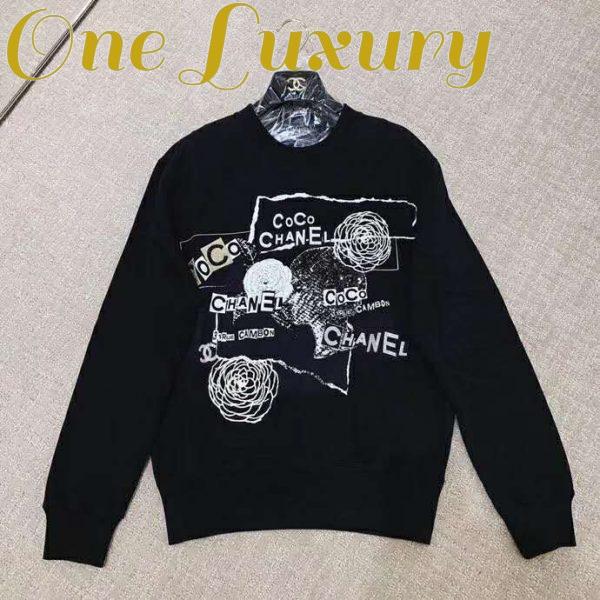 Replica Chanel Women Sweatshirt in Cotton White Black Navy Blue & Silver 3