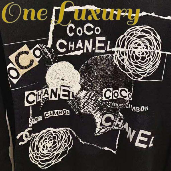 Replica Chanel Women Sweatshirt in Cotton White Black Navy Blue & Silver 10