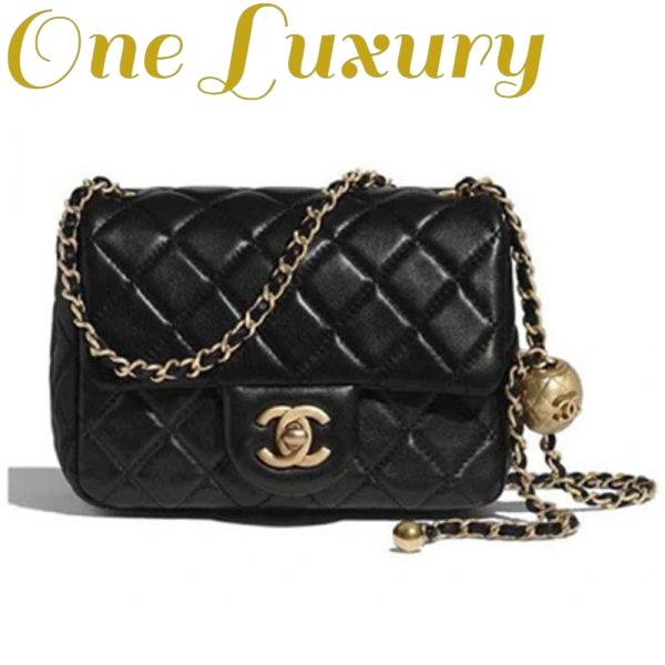 Replica Chanel Women Mini Flap Bag Calfskin Gold-Tone Metal Ball Black