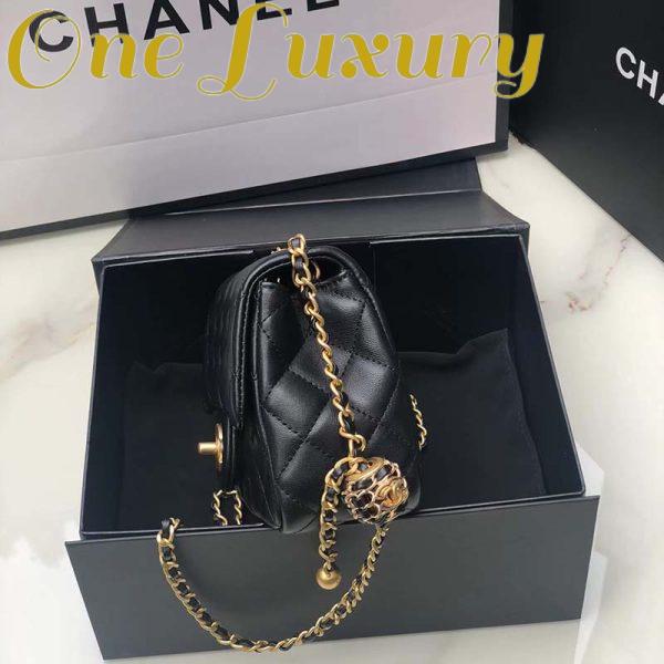 Replica Chanel Women Mini Flap Bag Calfskin Gold-Tone Metal Ball Black 7