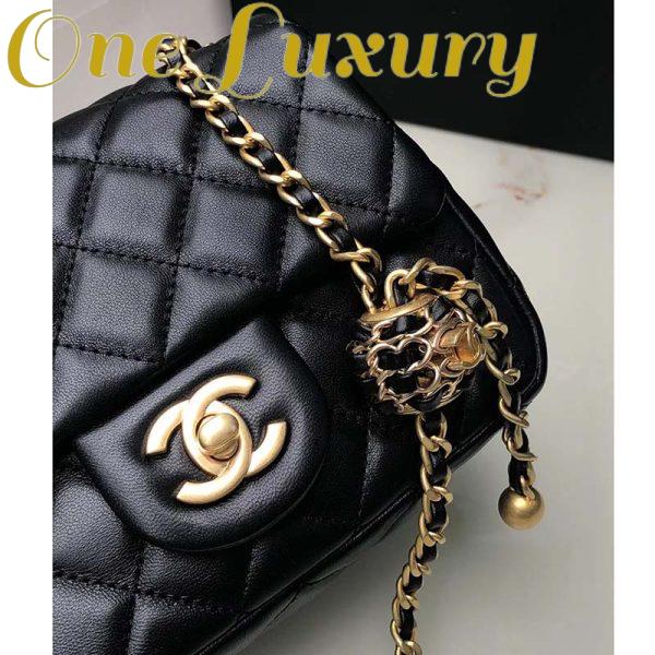 Replica Chanel Women Mini Flap Bag Calfskin Gold-Tone Metal Ball Black 8