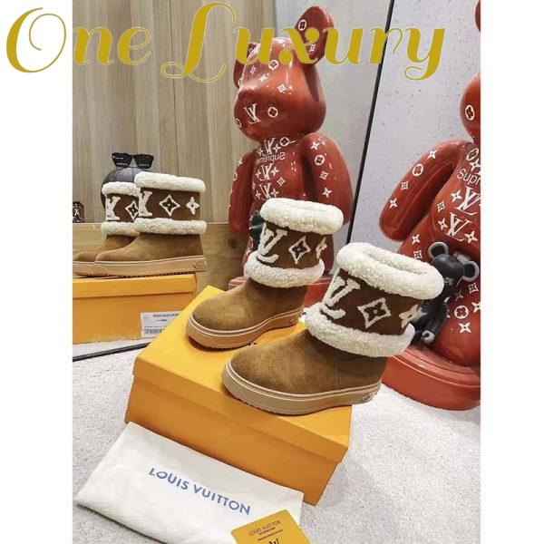 Replica Louis Vuitton LV Women Snowdrop Flat Ankle Boot Cognac Brown Suede Calf Shearling 4