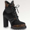 Replica Louis Vuitton LV Women Star Trail Ankle Boot in Black Calf Leather with Monogram Canvas-Brown 21
