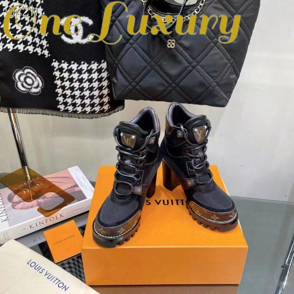Replica Louis Vuitton LV Women Star Trail Ankle Boot Black Mix Materials Treaded Rubber 9.5 Cm Heel 6