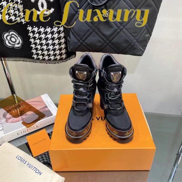 Replica Louis Vuitton LV Women Star Trail Ankle Boot Black Mix Materials Treaded Rubber 9.5 Cm Heel 7