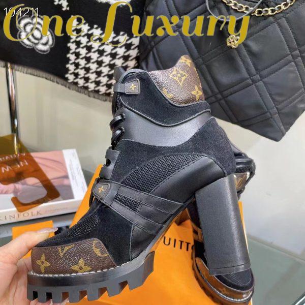 Replica Louis Vuitton LV Women Star Trail Ankle Boot Black Mix Materials Treaded Rubber 9.5 Cm Heel 9