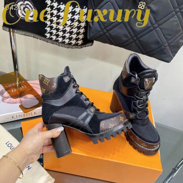 Replica Louis Vuitton LV Women Star Trail Ankle Boot Black Mix Materials Treaded Rubber 9.5 Cm Heel 10