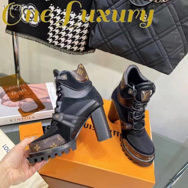 Replica Louis Vuitton LV Women Star Trail Ankle Boot Black Mix Materials Treaded Rubber 9.5 Cm Heel 11