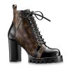 Replica Louis Vuitton LV Women Star Trail Ankle Boot in Black Calf Leather with Monogram Canvas-Brown