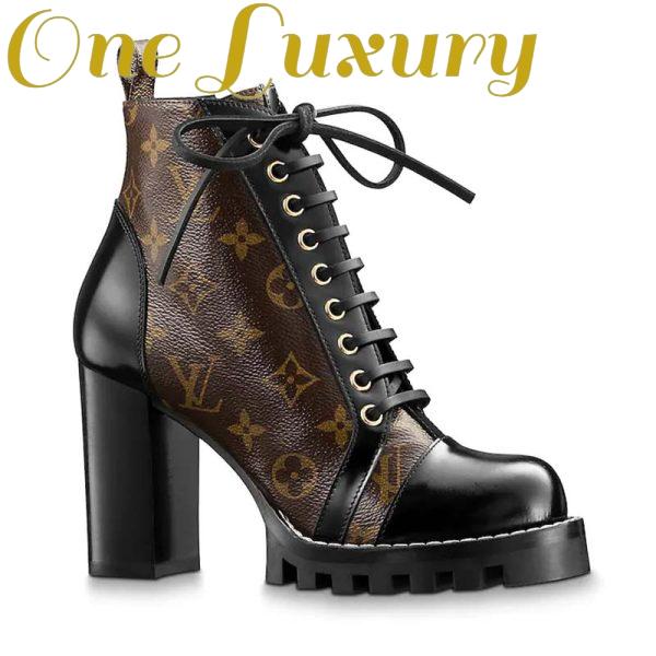 Replica Louis Vuitton LV Women Star Trail Ankle Boot in Black Calf Leather with Monogram Canvas-Brown