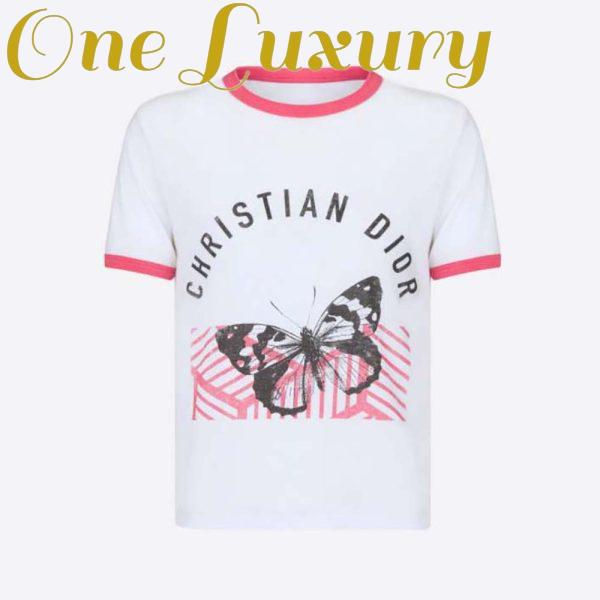 Replica Dior Women T-shirt White Cotton Jersey with Fluorescent Pink D-Jungle Pop Motif 2