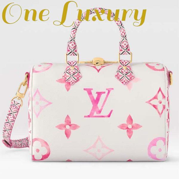 Replica Louis Vuitton Women LV Speedy Bandoulière 25 Pink Monogram Coated Canvas Double Zip Padlock