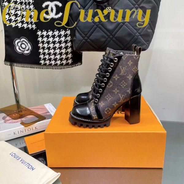 Replica Louis Vuitton LV Women Star Trail Ankle Boot in Black Calf Leather with Monogram Canvas-Brown 9