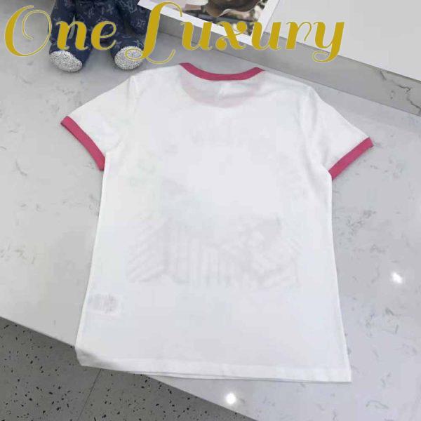Replica Dior Women T-shirt White Cotton Jersey with Fluorescent Pink D-Jungle Pop Motif 4