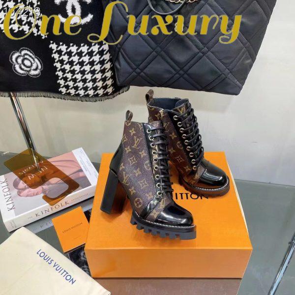 Replica Louis Vuitton LV Women Star Trail Ankle Boot in Black Calf Leather with Monogram Canvas-Brown 10