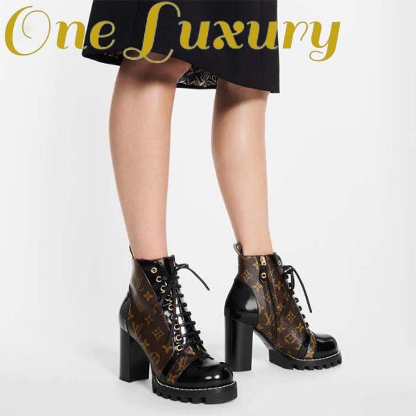 Replica Louis Vuitton LV Women Star Trail Ankle Boot in Black Calf Leather with Monogram Canvas-Brown 19