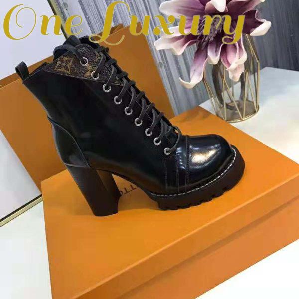 Replica Louis Vuitton LV Women Star Trail Ankle Boot in Black Glazed Calf Leather with Monogram Canvas-Black 3