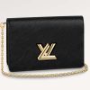 Replica Louis Vuitton Women LV Twist Belt Chain Pouch Black Silver Epi Grained Cowhide Leather 14