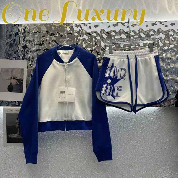 Replica Dior Women Vibe Bomber Jacket Fluorescent Blue and White Technical Cashmere Jacquard 3