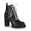 Replica Louis Vuitton LV Women Star Trail Ankle Boot in Black Glazed Calf Leather with Monogram Canvas-Black 9