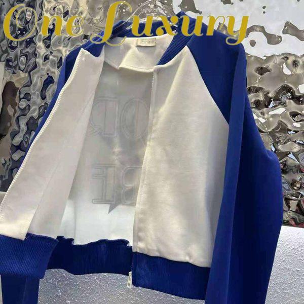 Replica Dior Women Vibe Bomber Jacket Fluorescent Blue and White Technical Cashmere Jacquard 6