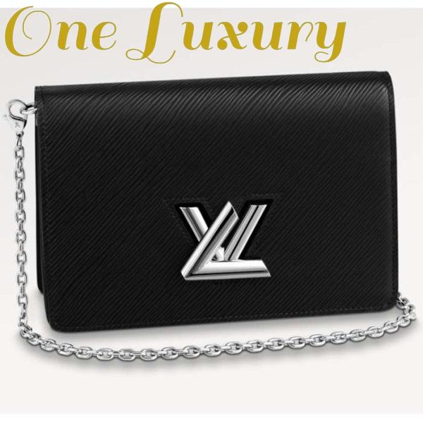 Replica Louis Vuitton Women LV Twist Belt Chain Pouch Black Silver Epi Grained Cowhide Leather
