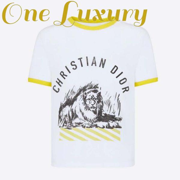 Replica Dior Women T-shirt White Cotton Jersey with Fluorescent Yellow D-Jungle Pop Motif
