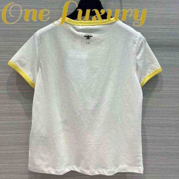Replica Dior Women T-shirt White Cotton Jersey with Fluorescent Yellow D-Jungle Pop Motif 4