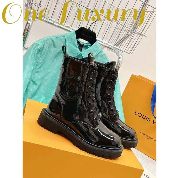 Replica Louis Vuitton LV Women Territory Flat Ranger Black Patent Calf Leather Treaded Rubber 4