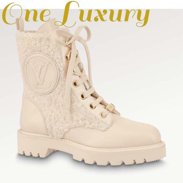 Replica Louis Vuitton LV Women Territory Flat Ranger Ecru Beige Calf Leather Wool