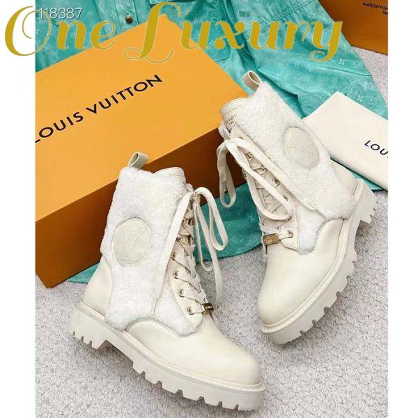 Replica Louis Vuitton LV Women Territory Flat Ranger Ecru Beige Calf Leather Wool 5