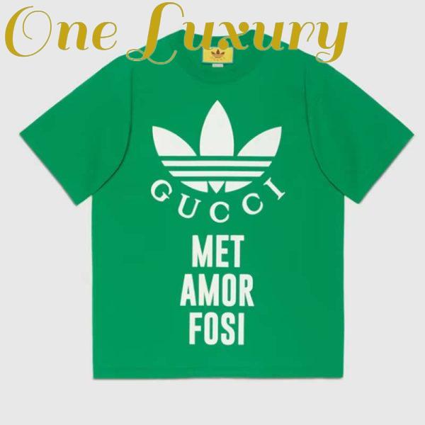 Replica Gucci GG Men Adidas x Gucci Cotton Jersey T-Shirt Green Jersey Crewneck Oversize Fit