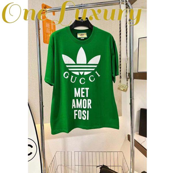 Replica Gucci GG Men Adidas x Gucci Cotton Jersey T-Shirt Green Jersey Crewneck Oversize Fit 4