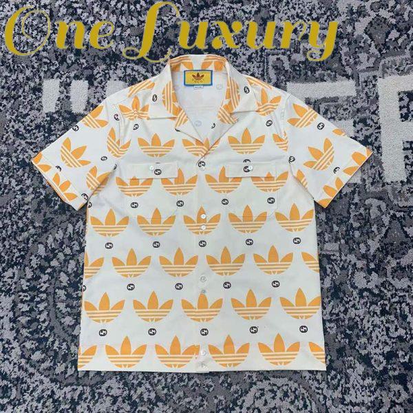 Replica Gucci GG Men Adidas x Gucci Trefoil Print Bowling Shirt Yellow Fully Lined Viscose 3