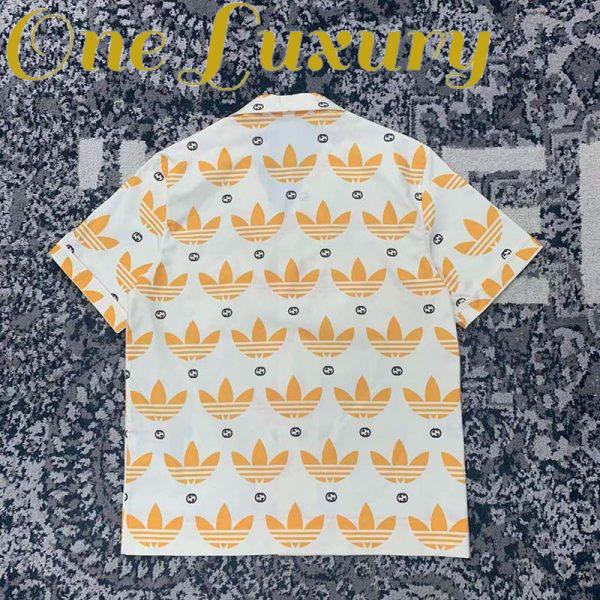 Replica Gucci GG Men Adidas x Gucci Trefoil Print Bowling Shirt Yellow Fully Lined Viscose 4