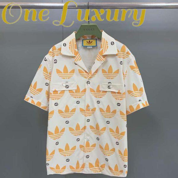 Replica Gucci GG Men Adidas x Gucci Trefoil Print Bowling Shirt Yellow Fully Lined Viscose 6