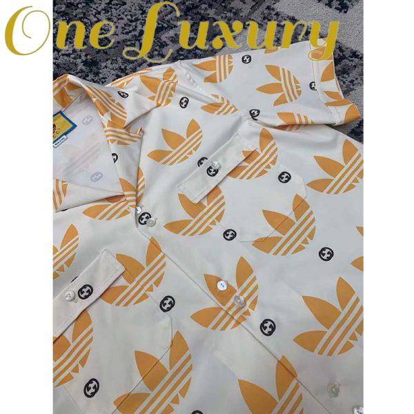 Replica Gucci GG Men Adidas x Gucci Trefoil Print Bowling Shirt Yellow Fully Lined Viscose 8