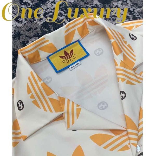 Replica Gucci GG Men Adidas x Gucci Trefoil Print Bowling Shirt Yellow Fully Lined Viscose 9