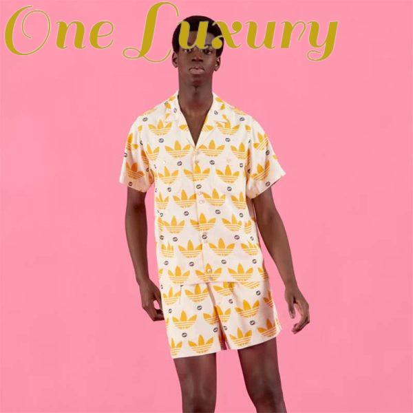 Replica Gucci GG Men Adidas x Gucci Trefoil Print Bowling Shirt Yellow Fully Lined Viscose 12