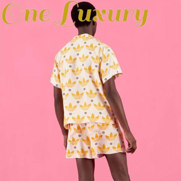 Replica Gucci GG Men Adidas x Gucci Trefoil Print Bowling Shirt Yellow Fully Lined Viscose 13