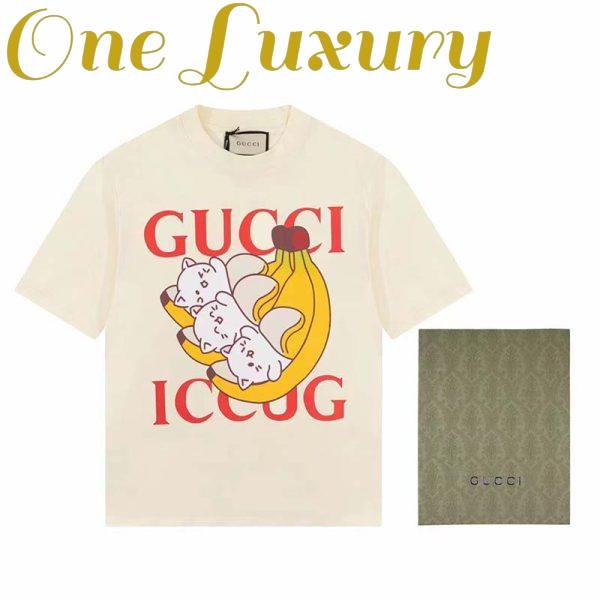 Replica Gucci GG Men Bananya Cat Cotton T-Shirt White Cotton Jersey Crewneck Oversize Fit 3